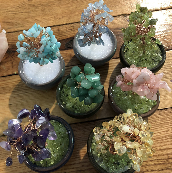 Photo of little crafted "crystal trees"